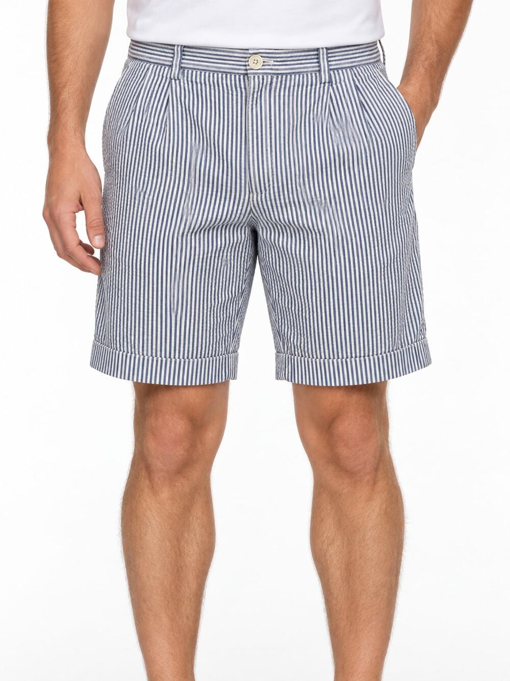 Brooks Brothers Men's Bermuda Shorts Blue White Seersucker Size 38 Preppy Resort